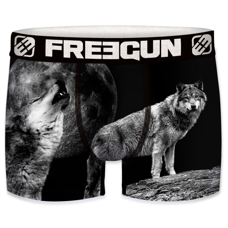 Boxer Homme FREEGUN Microfibre - Motif Loup, Confort Seconde Peau, Séchage Rapide